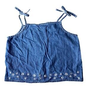 Vintage Kids Y2K Embroidered Flowers Denim Cropped Shirt Girls XL 12/14